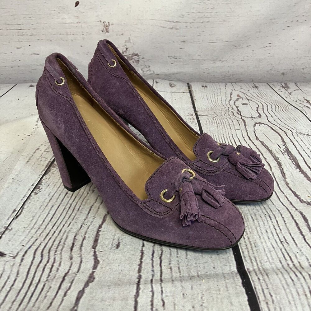 The Original Car Shoe Pumps Womens 37EU 6.5US Purple Suede Tassel Heeled